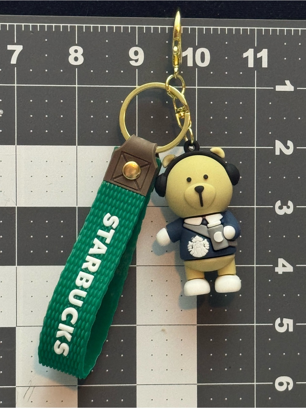 NWOT Blue Barista Bear Keychain with Green Logo Strap - Picture 9 of 11